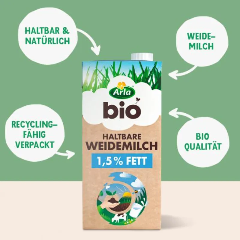 Milch & Sahne|Bünting Tee Arla Bio Haltbare Weidemilch 1,5% Fett1 l