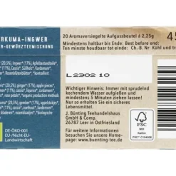 Kräutertee|Bünting Tee Bio Kurkuma-Ingwer20 x 2,25 g