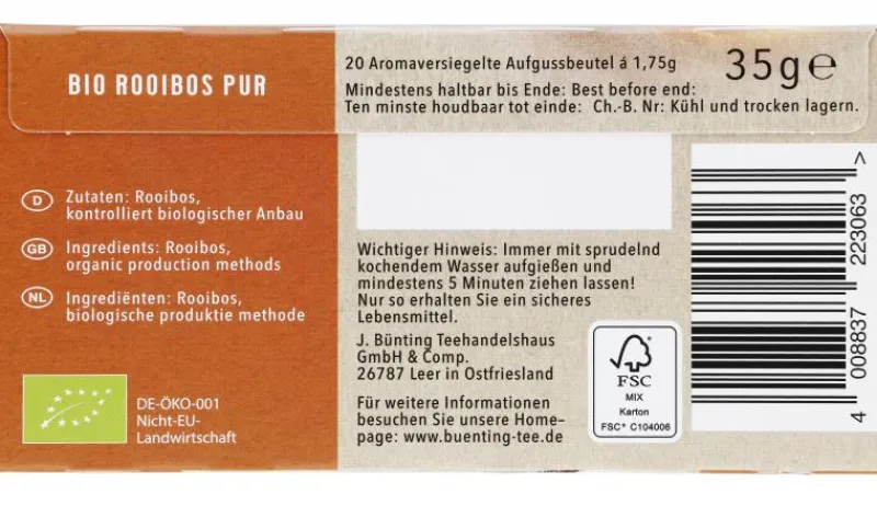 Rooibostee|Bünting Tee Bio Rooibos Pur20 x 1,75 g