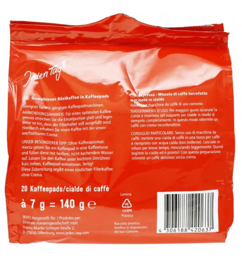 Kaffee|Bünting Tee Jeden Tag Kaffee-Pads Espresso 20 Pads140 g