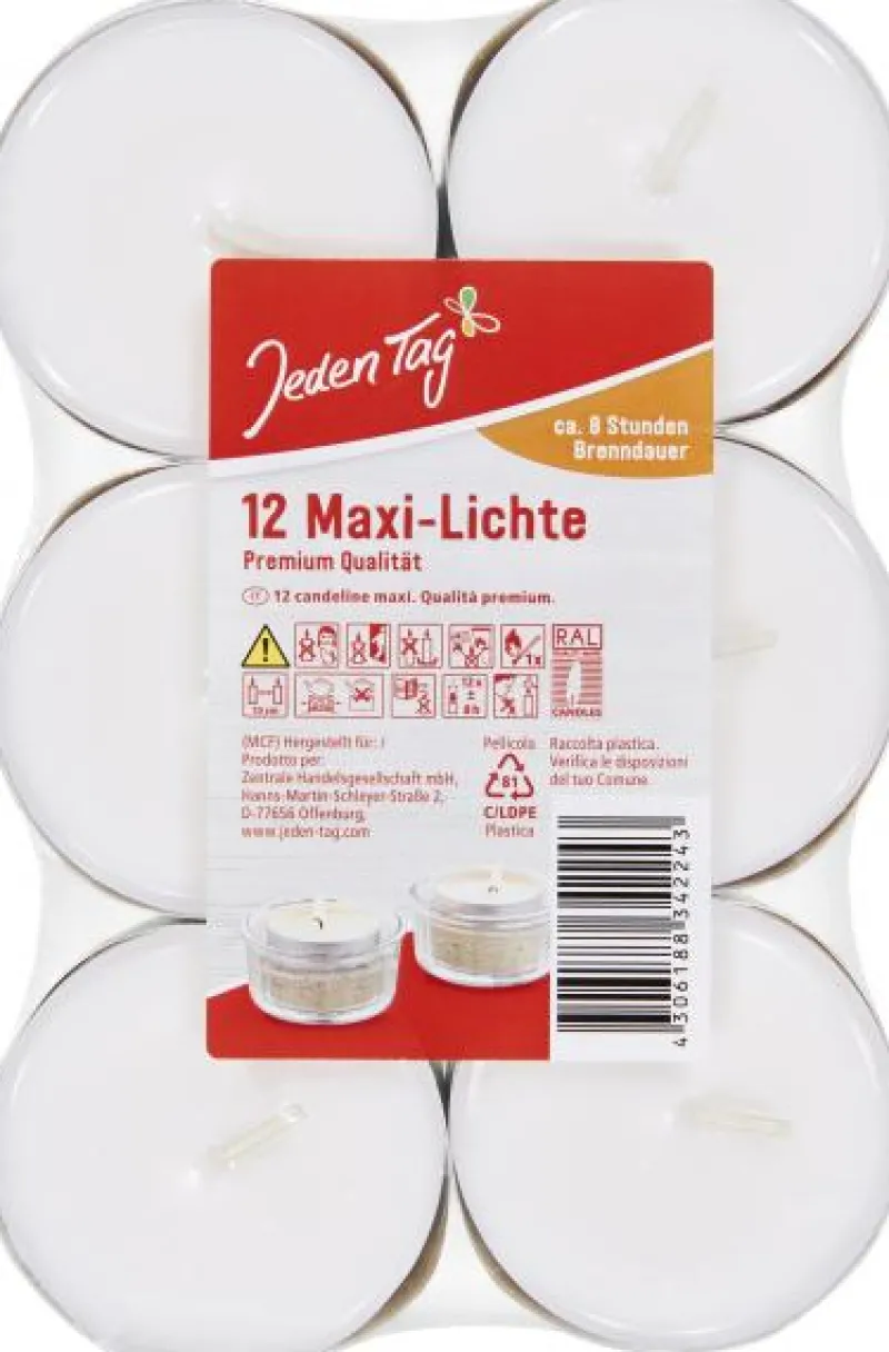 Teelichter|Bünting Tee Jeden Tag Maxi-Lichte weiß12 St.